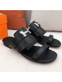 Hermes Coralia Fringe Flat Sandals Black 2021