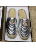 Gucci Chevron Lambskin Espadrille Slipper Mules with Double Crystal G Silver 2019