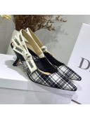 Dior J'Adior Mid-Heel Slingback Pump in Grey Tartan Fabric 2019