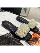 Chanel Calfskin & Pearls Mules Sandals Black 2020