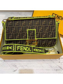 Fendi FF Fabric Large Baguette Flap Bag Brown/Neon Yellow 2019