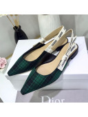 Dior J'Adior Flat Slingback Pump in Green Tartan Fabric 2019