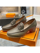 Hermes Paris Calfskin Loafers Pumps with H Buckle Grey 2020