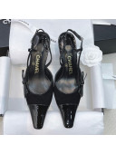 Chanel Vintage Patent Leather Bow Slingback Pumps 8cm Black 2021 08