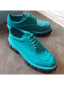 Prada Monolith Patent Leather Derby Platform Lace up Shoe Blue 2019