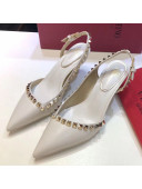 Valentino Rockstud Trim Slingback Mid-Heel Pump White 2019