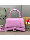 Balenciaga Hourglass Small Top Handle Bag in Shiny Box Calfskin All Lilac Pink 2021