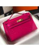 Hermes Mini Kelly Pochette 22cm in Crocodile Embossed Leather Pink/Gold 2020