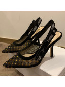 Dior J'Adior Slingback Pumps 9.5cm in Crystal Mesh Embroidery Black/Yellow 2021