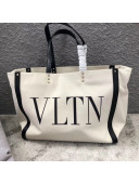 Valentino VLTN Canvas Shopping Tote 0978 Black Leather 2019