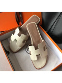 Hermes Oran H Flat Slipper Sandals in Togo Grainy Calfskin Off-White 2021(Handmade)