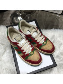 Gucci Women's Screener Leather Sneaker ‎570442 Gold 2019