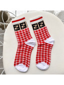 Fendi FF Checked Short Socks Red 2020