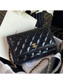 Chanel Shiny Crumpled Calfskin Walle on Chain Black 2020