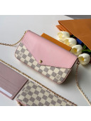 Louis Vuitton Pochette Félicie Clutch with Chain N60235 Damier Azur Canvas/Pink 2019