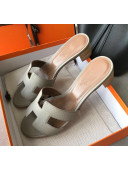 Hermes Oasis Sandal in in Togo Grainy Calfskin With 5cm Heel Light Grey 2021(Handmade)