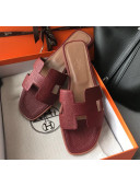 Hermes Oran H Flat Slipper Sandals in Togo Grainy Calfskin Burgundy 2021(Handmade)