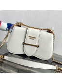 Prada Sidonie Leather Saddle Shoulder Bag 1BD184 White 2019