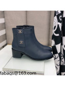 Chanel Calfskin Ankle Short Boots 4.5cm with CC Buckle Navy Blue 2021 