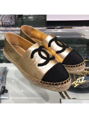 Chanel CC Laminated Leather Espadrilles G29762 Gold/Black 2019