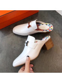 Hermes Paradis Mid-Heel Mules White 2019