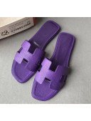 Hermes Oran H Flat Slipper Sandals in Togo Grainy Calfskin Purple 2021(Handmade)