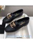 Chanel Lambskin Metal CC Flat Loafers Black 2020