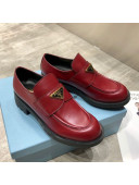 Prada Calfskin Logo Loafers Burgundy 2020