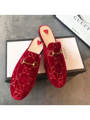 Gucci Princetown GG Velvet Flat Slipper Mules 475094 Red 2019