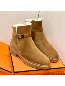 Hermes Suede Kelly Ankle Boot With Wool Brow 2021 Top Quality (Pure Handmade)