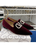 Valentino Crystal VLogo Velvet Flat Loafers with Pointed Toe Burgundy 2021