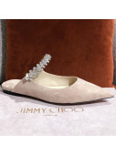 Jimmy Choo Suede Crystal Strap Flat Mules Beige 2021 