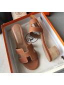 Hermes Oasis Sandal in in Togo Grainy Calfskin With 5cm Heel Brown 2021(Handmade)