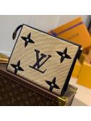 Louis Vuitton Pochette Voyage MM Pouch in Monogram Raffia M80352 Beige/Blue 2021