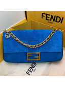 Fendi Suede Large Baguette Flap Shoulder Bag Blue 2019 308L