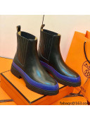 Hermes Calfskin Ankle Boot Black/Blue 2021 Top Quality (Pure Handmade)