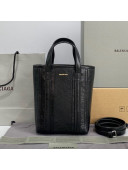 Balenciaga Barbes Small North-South Shopper Bag in Striped Lambskin Black Leather 2021