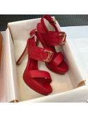 Louis Vuitton Horizon Grained Calfskin Square LV Platform Sandal 100MM Red 2020