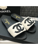 Chanel CC Tweed Flat Slide Sandals G37156 White 2021