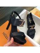 Louis Vuitton Horizon Grained Calfskin Square LV Platform Sandal 100MM Black 2020