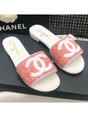 Chanel CC Tweed Flat Slide Sandals G37156 Pink 2021