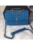 Chanel 19 Houndstooth Tweed Small Flap Bag AS1160 Blue 2019