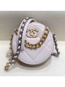 Chanel Maxi-Quilted Lambskin Round Clutch with Chain White 2019