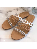 Hermes Leather "Chaine d'Ancre" Flat Sandal White/Brown 2020