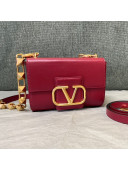 Valentino Stud Sign Grainy Calfskin Shoulder Bag 0777 Red/Gold 2021