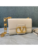 Valentino Stud Sign Grainy Calfskin Shoulder Bag 0777 White/Gold 2021