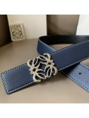 Loewe Grained Calfskin Belt 4cm Navy Blue 2021