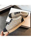 Chanel Woven Lace-Up Espadrilles Sneakers G34424 Light Grey/Gold 2018