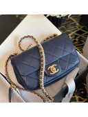 Chanel Quilted Calfskin Flap Bag with Pearl and Chain Strap AS2210 Navy Blue 2020