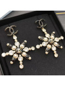 Chanel Crystal and Pearl Snowflake Short Earrings AB2323 White/Black 2019